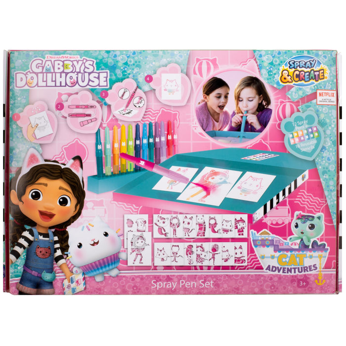 Gabby's Dollhouse spray pen set deluxe, 12 pennen met sjablonen