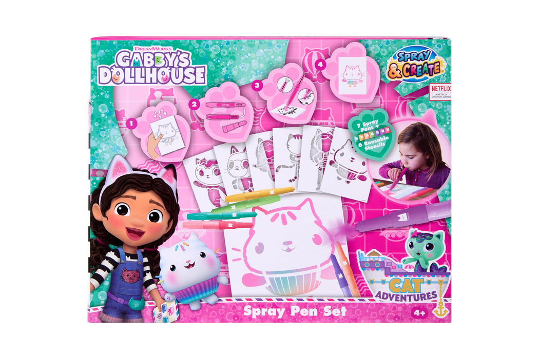 Gabby's Dollhouse spray pen set, 7 pennen en 6 sjablonen