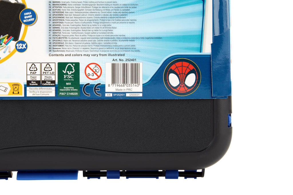 Marvel Spidey schildersezel, draagbare knutselkoffer met krijtjes, stempels en stickers