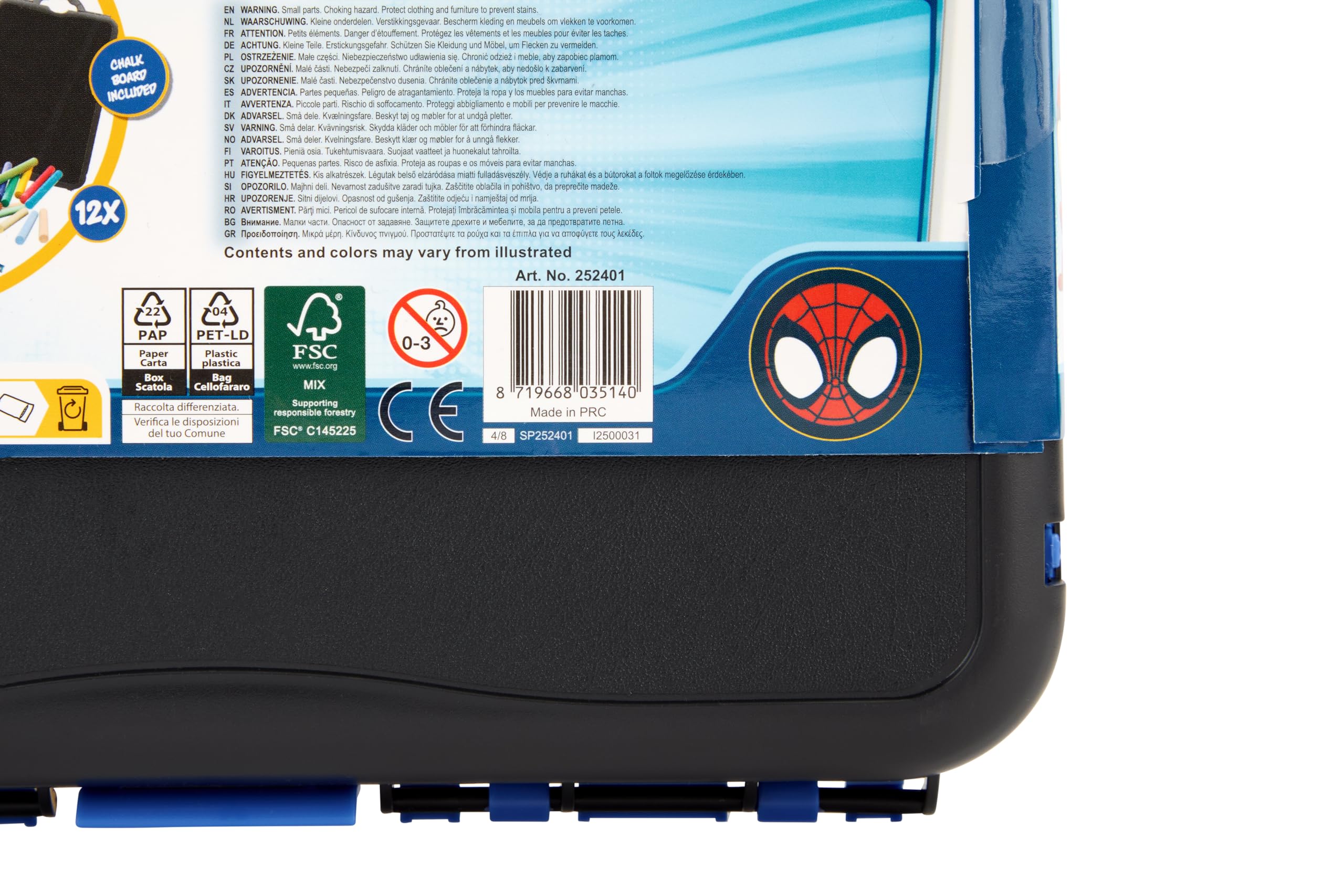 Marvel Spidey schildersezel, draagbare knutselkoffer met krijtjes, stempels en stickers