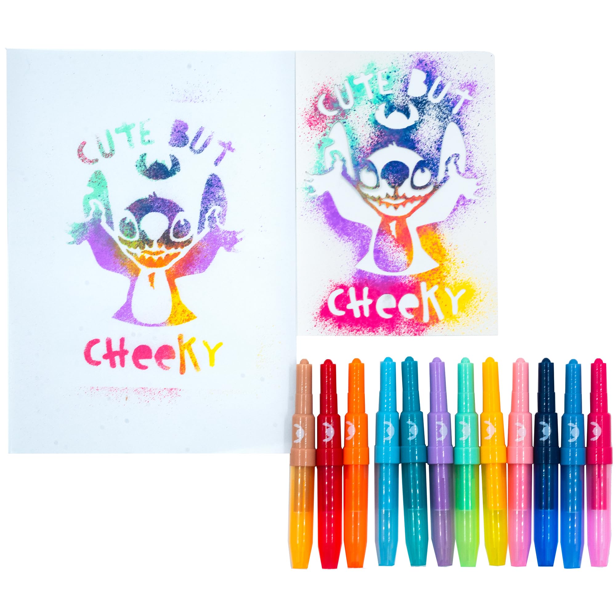Disney Stitch spray pen set deluxe, 12 pennen en 16 sjablonen