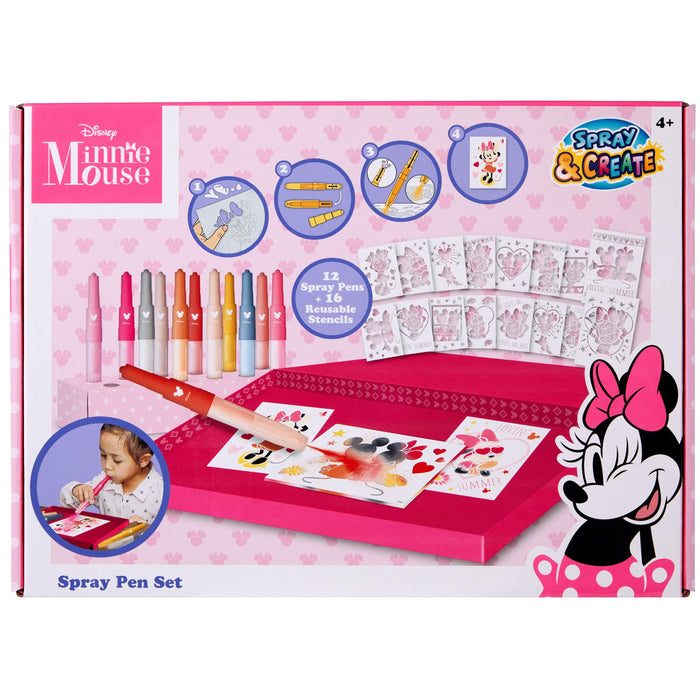Disney Minnie Mouse spray pen set deluxe, 12 pennen en 16 sjablonen