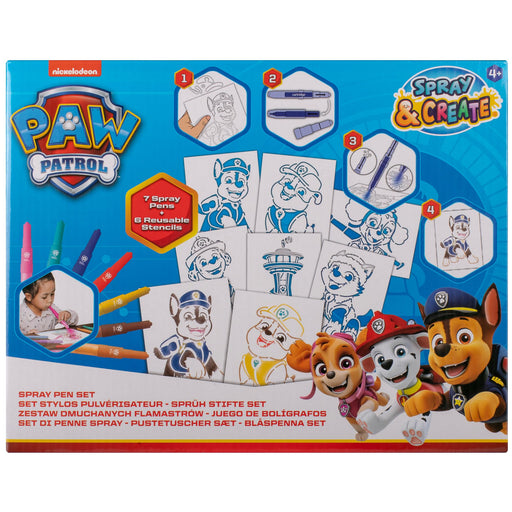 PAW Patrol spray pen set, 7 pennen en 6 sjablonen