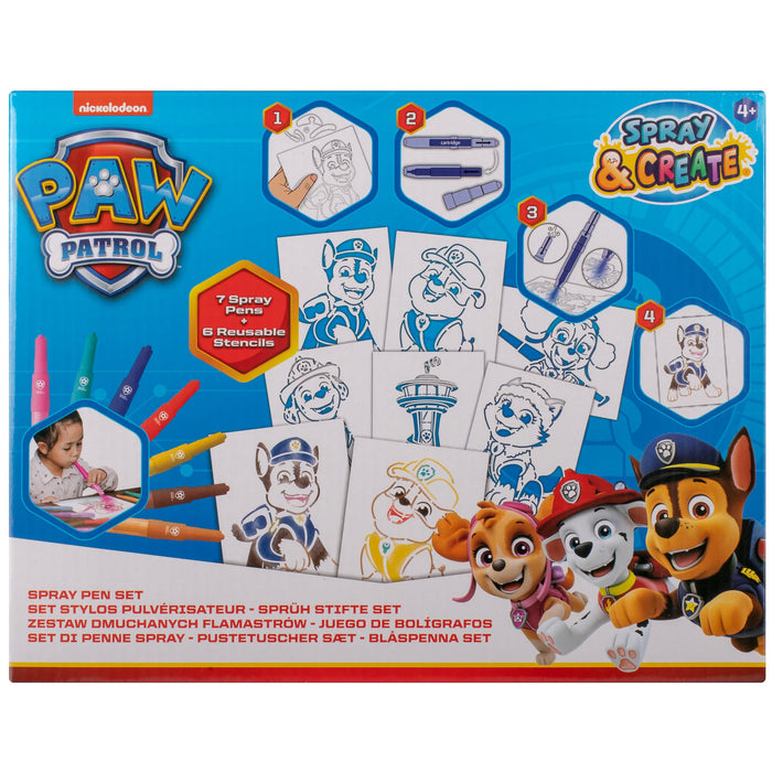 PAW Patrol spray pen set, 7 pennen en 6 sjablonen
