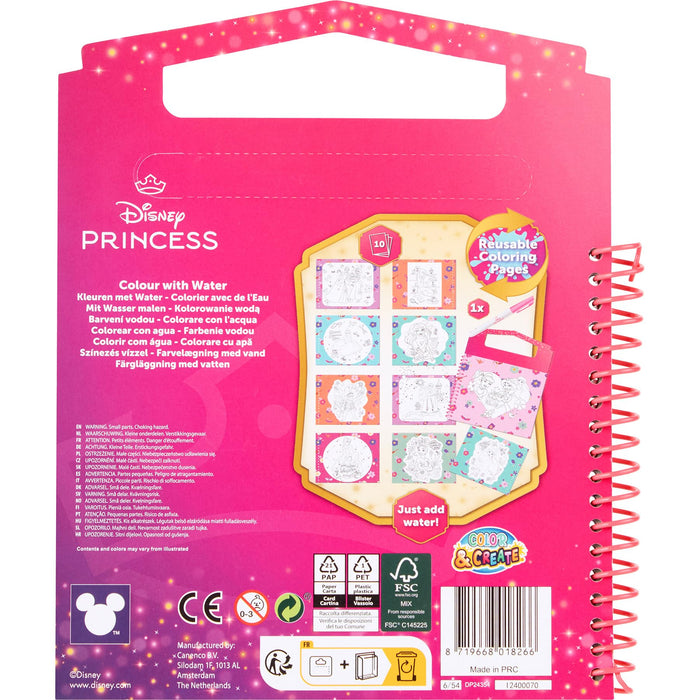 Disney Princess waterkleurboek, 10 herbruikbare kleurplaten
