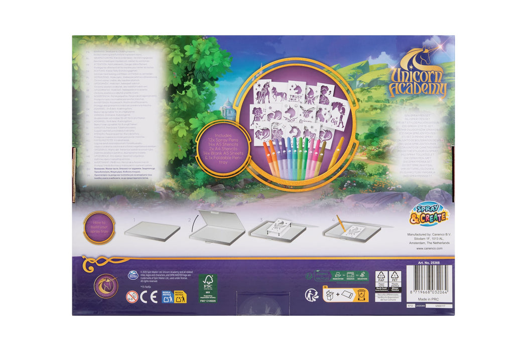 Unicorn Academy spray pen set deluxe, 12 pennen en 16 sjablonen