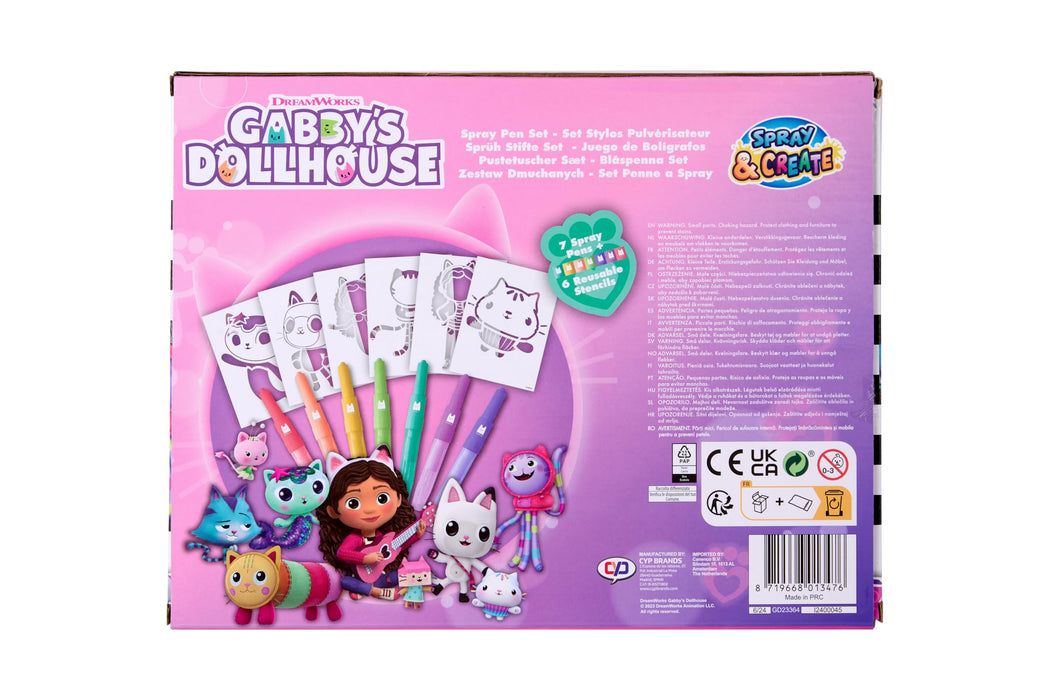 Gabby's Dollhouse spray pen set, 7 pennen en 6 sjablonen