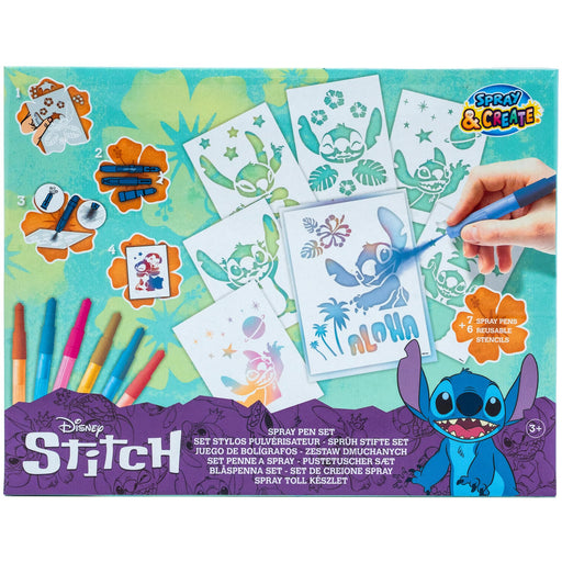 Disney Stitch spray pen set, 7 pennen en 6 sjablonen