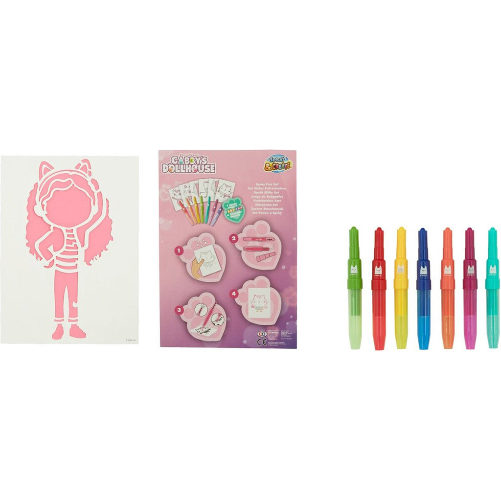 Gabby's Dollhouse spray pen set, 7 pennen en 6 sjablonen