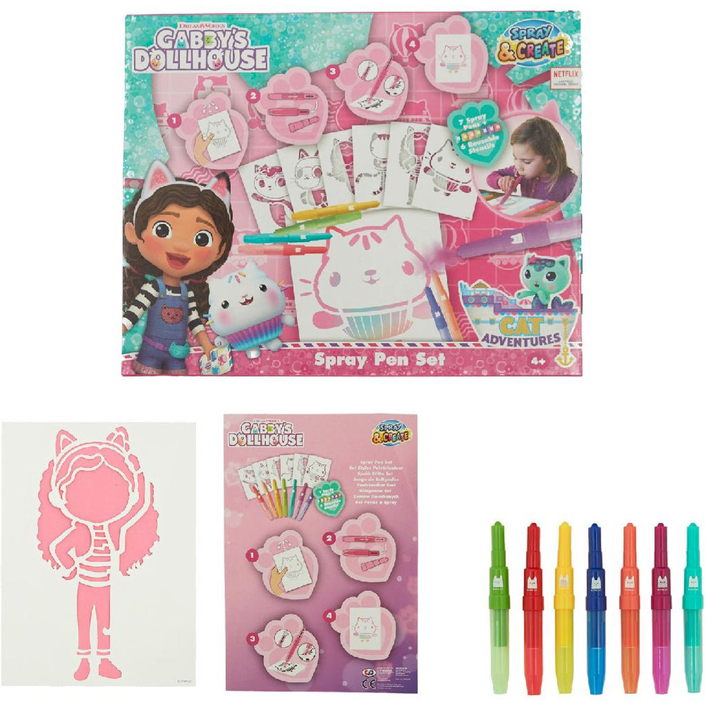 Gabby's Dollhouse spray pen set, 7 pennen en 6 sjablonen