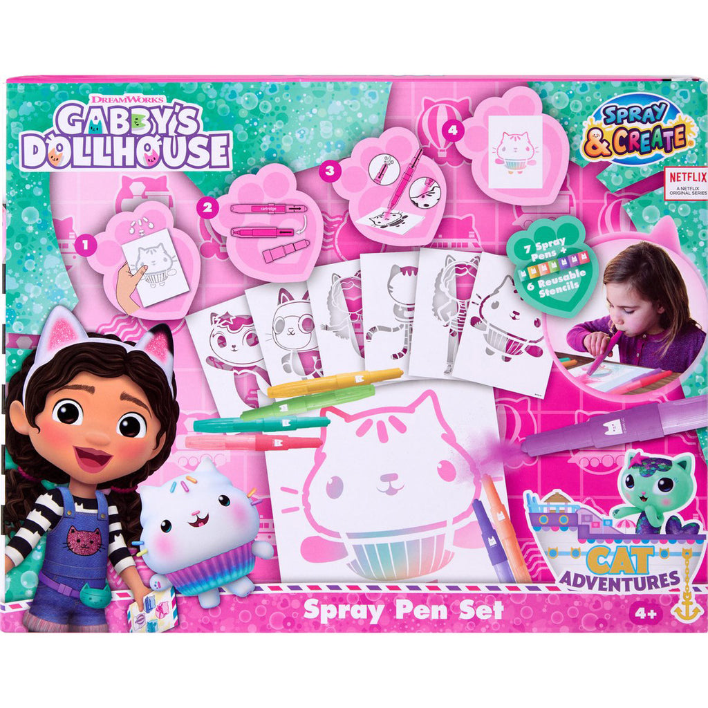 Gabby's Dollhouse spray pen set, 7 pennen en 6 sjablonen