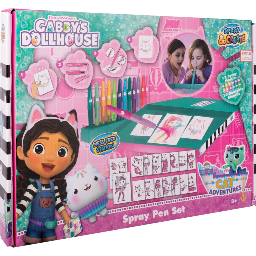 Gabby's Dollhouse spray pen set deluxe, 12 pennen en 16 sjablonen