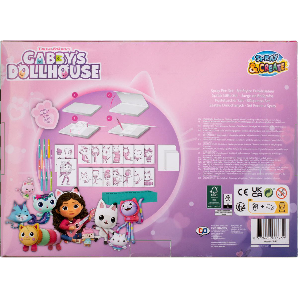 Gabby's Dollhouse spray pen set deluxe, 12 pennen en 16 sjablonen