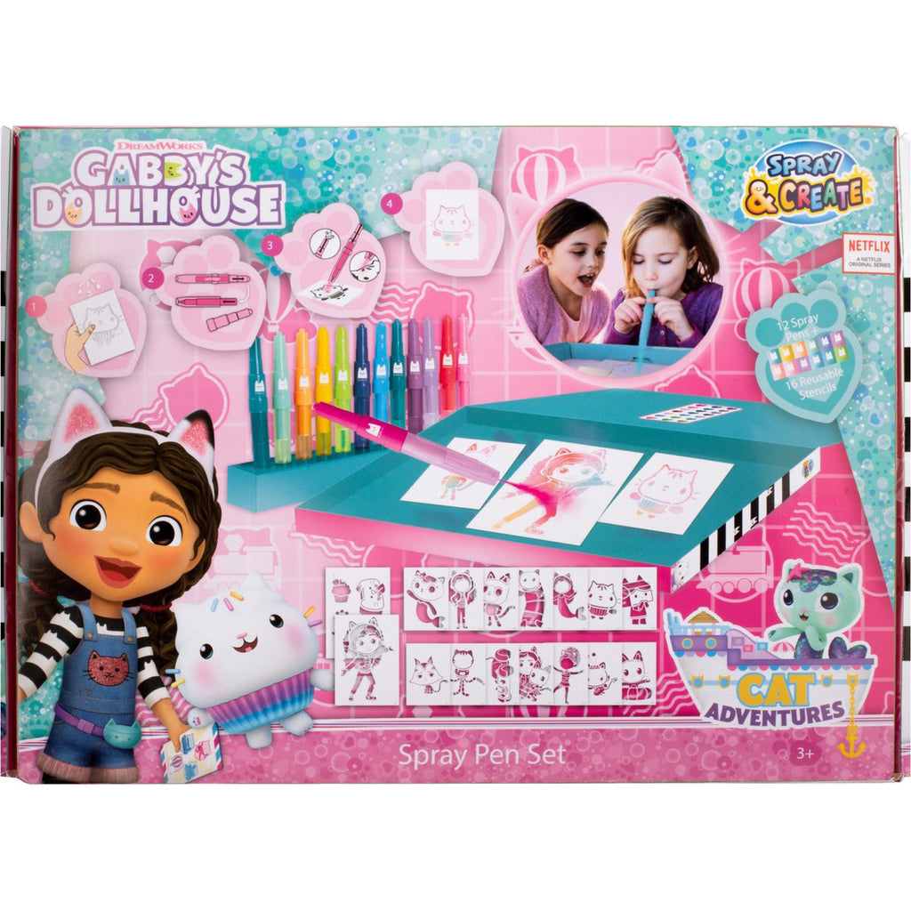 Gabby's Dollhouse spray pen set deluxe, 12 pennen en 16 sjablonen