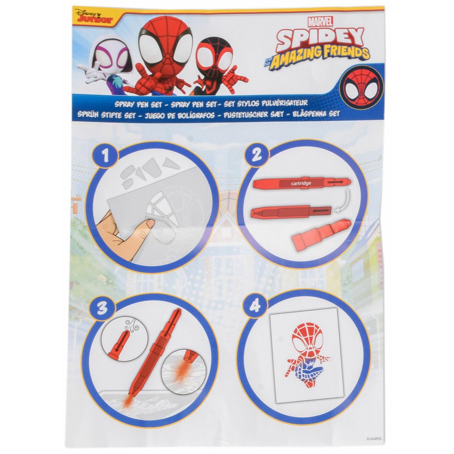 Marvel Spidey spray pen set, 7 pennen en 6 sjablonen