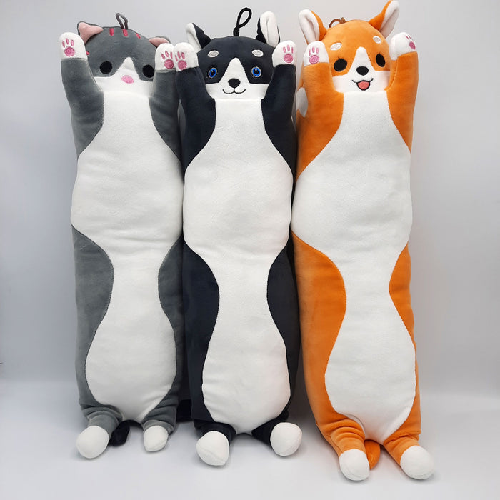 Kawaii Kussen - Lange Knuffel Kat - Knuffelkussen - Kinderen & Volwassenen - Pluche 54 cm (grijs)