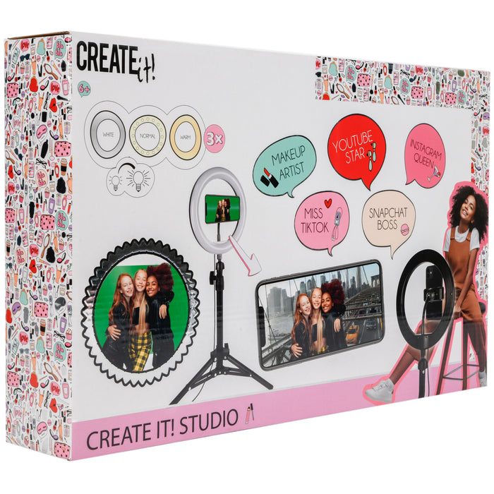 Create It! - Studio Set - Ringlicht mit Stativ für Smartphone - Selfie Licht - Ein Muss für TikTok-Influencers