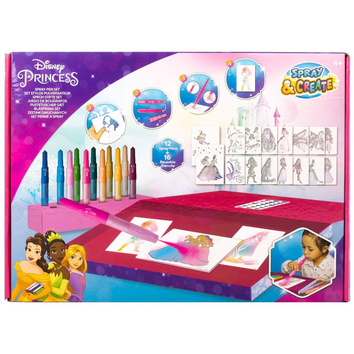 Disney Princess spray pen set deluxe, 12 pennen en 16 sjablonen