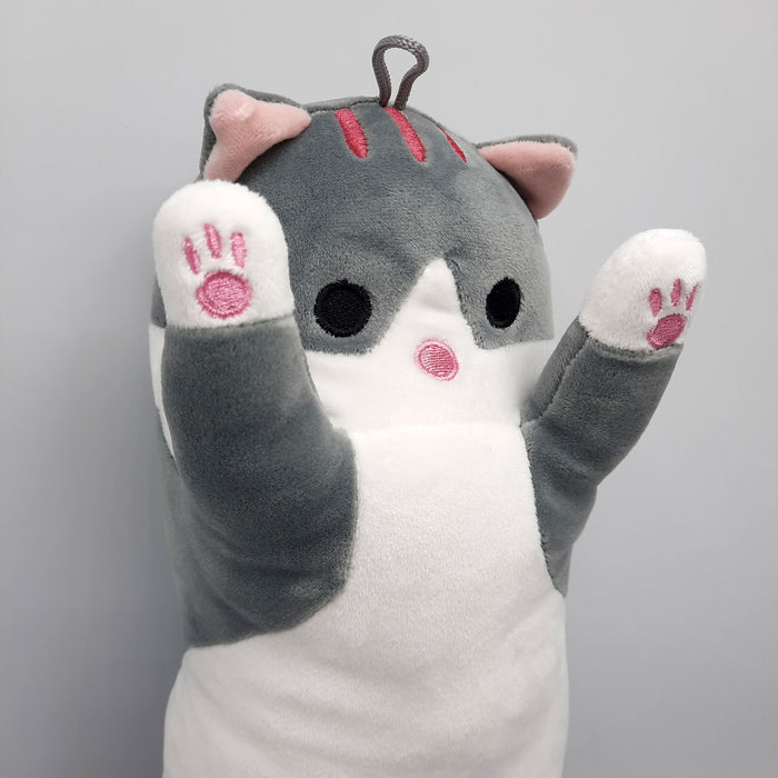 Kawaii Kussen - Lange Knuffel Kat - Knuffelkussen - Kinderen & Volwassenen - Pluche 54 cm (grijs)