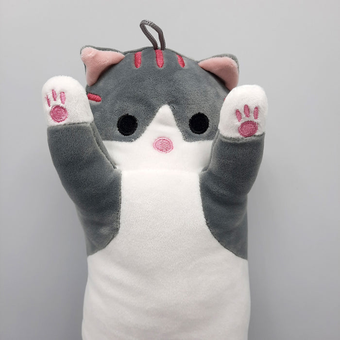 Kawaii Kussen - Lange Knuffel Kat - Knuffelkussen - Kinderen & Volwassenen - Pluche 54 cm (grijs)