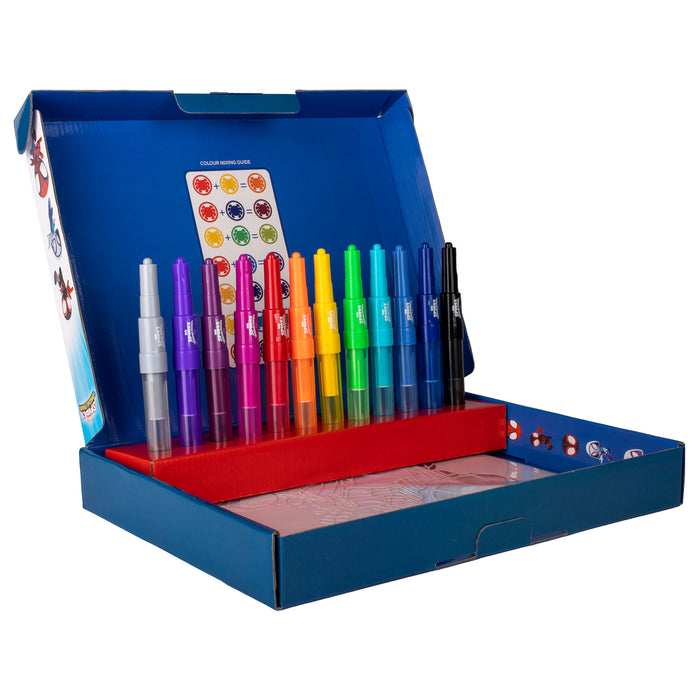 Marvel - Spidey and his Amazing Friends - Spray Pen Set - Kleurstiften voor Kinderen - Tekenset met Gekleurde Pennen en Tekensjablonen