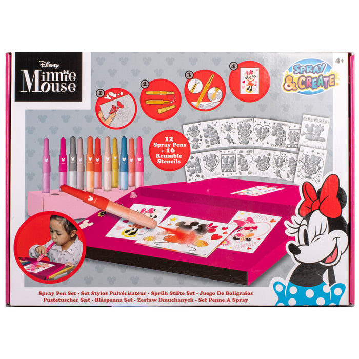 Minnie Mouse - Spray Pen Set - Kleurstiften voor Kinderen - Tekenset met Gekleurde Pennen en Tekensjablonen