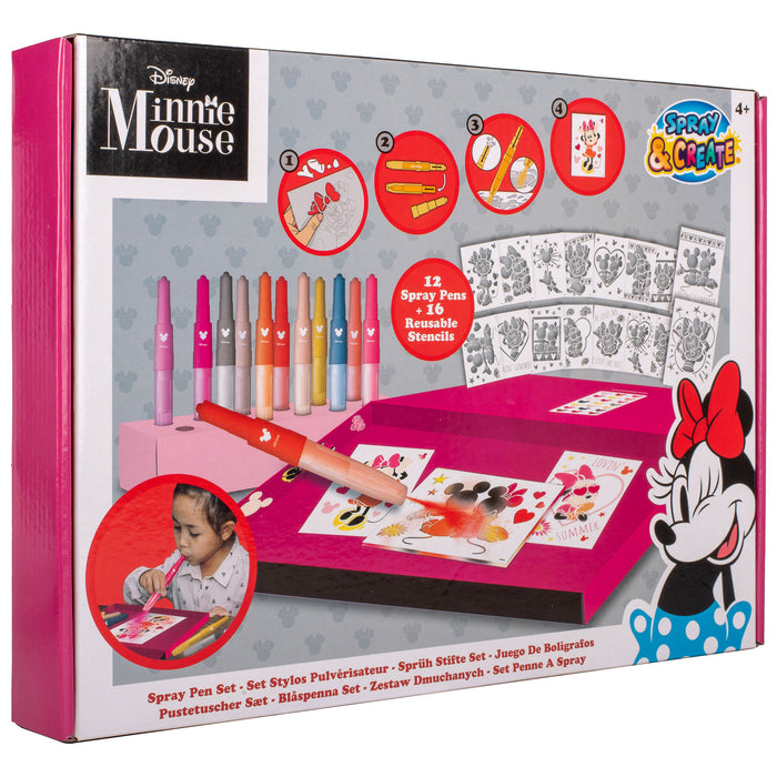 Minnie Mouse – Sprühstift-Set – Malstifte für Kinder – Zeichenset mit Farbstiften und Zeichenvorlagen