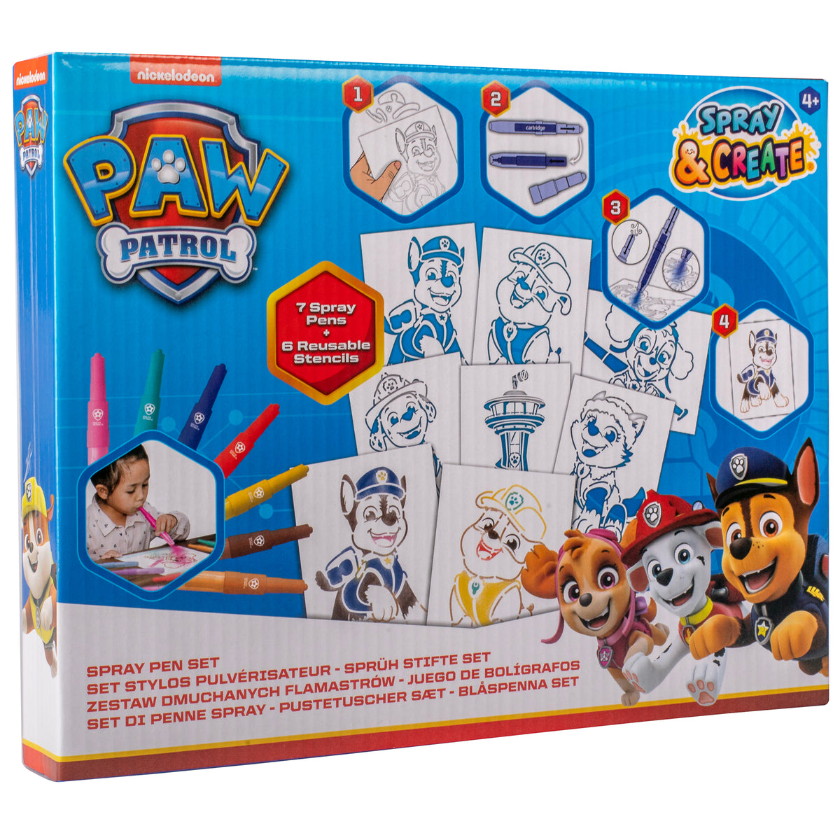 PAW Patrol spray pen set, 7 pennen en 6 sjablonen