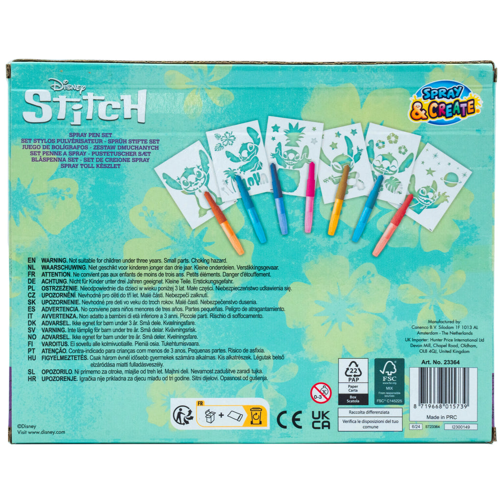 Disney Stitch spray pen set, 7 pennen en 6 sjablonen