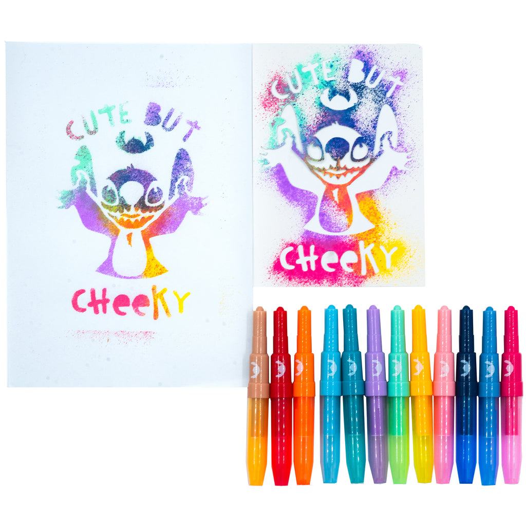 Disney Stitch spray pen set deluxe, 12 pennen en 16 sjablonen