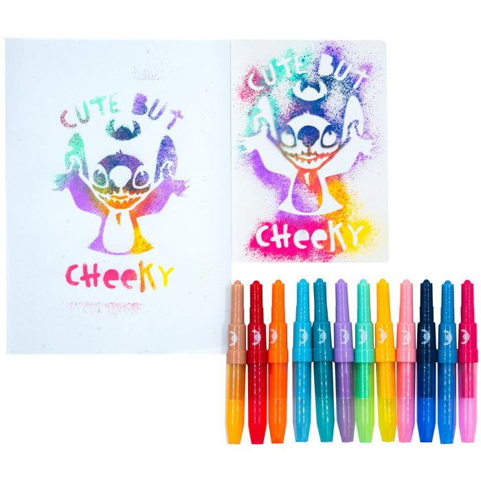 Stitch - Spray Pen Set - Disney Kleurstiften voor Kinderen - Tekenset met Gekleurde Pennen en Tekensjablonen