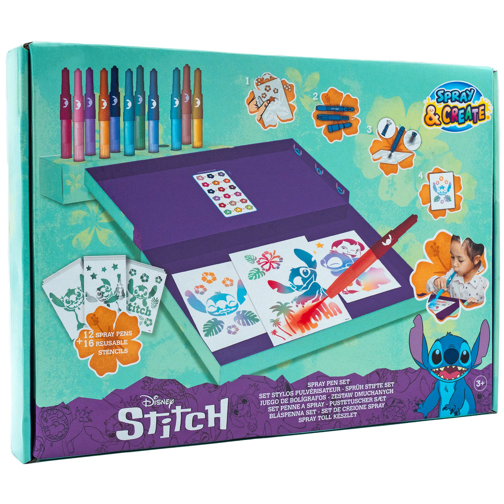 Disney Stitch spray pen set deluxe, 12 pennen en 16 sjablonen