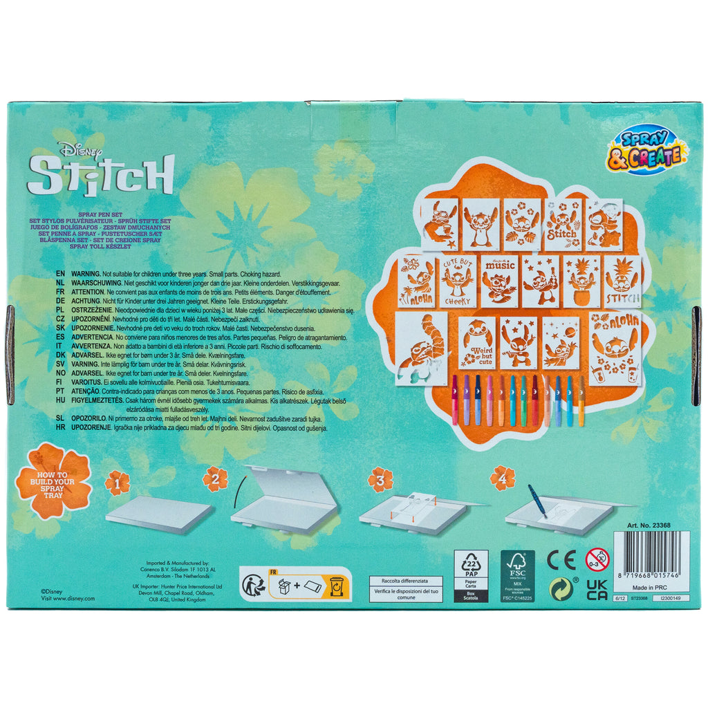 Disney Stitch spray pen set deluxe, 12 pennen en 16 sjablonen