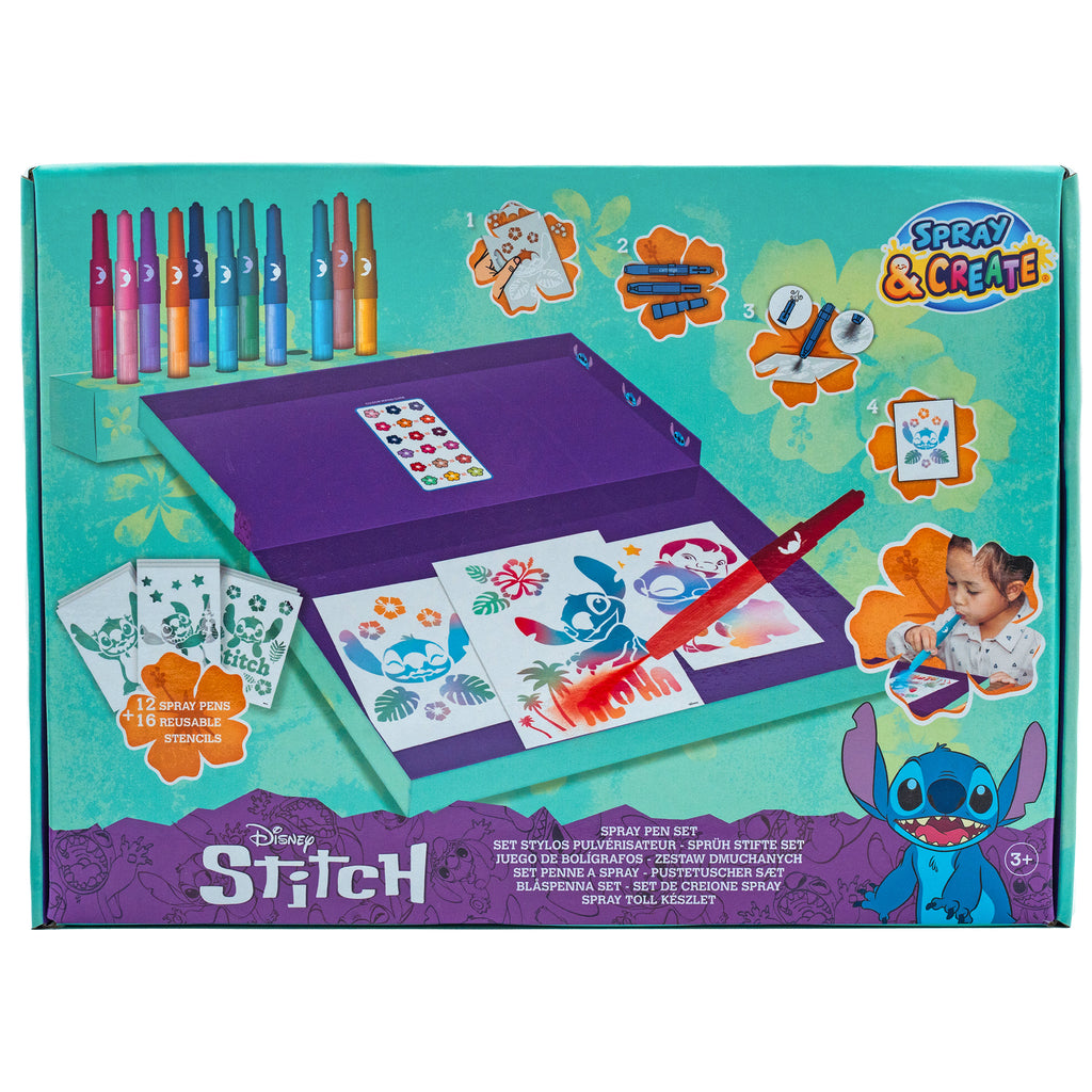 Disney Stitch spray pen set deluxe, 12 pennen en 16 sjablonen
