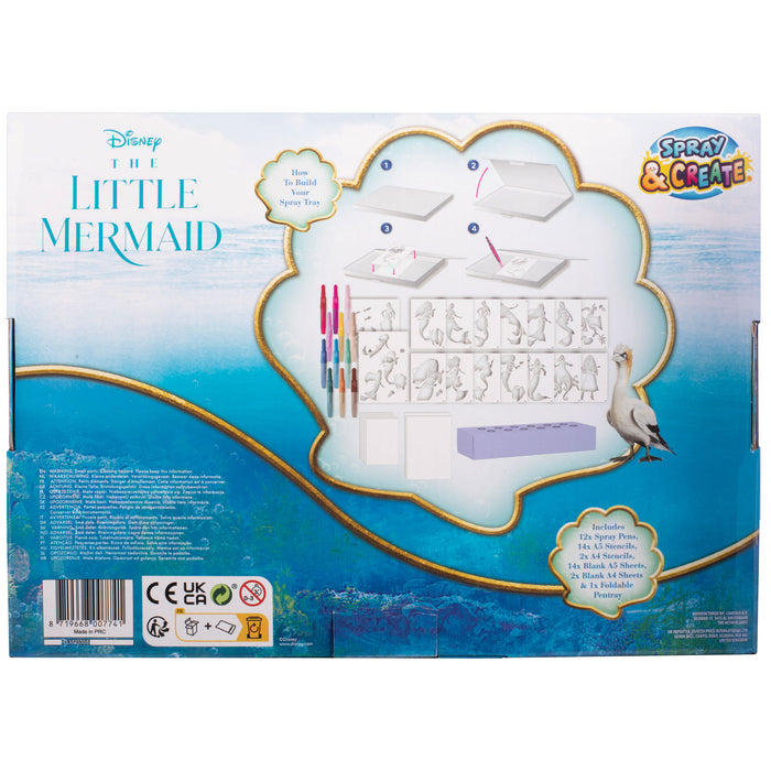 The Little Mermaid - Spray Pen Set - Kleurstiften voor Kinderen - Tekenset met Gekleurde Pennen en Tekensjablonen