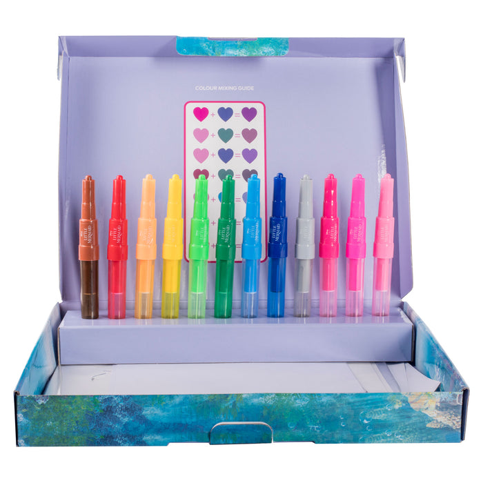 The Little Mermaid - Spray Pen Set - Kleurstiften voor Kinderen - Tekenset met Gekleurde Pennen en Tekensjablonen