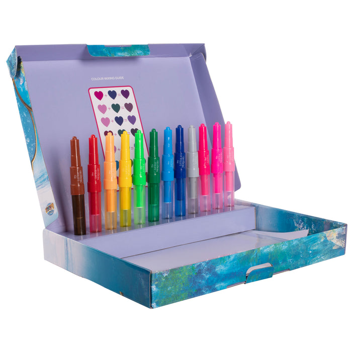 The Little Mermaid - Spray Pen Set - Kleurstiften voor Kinderen - Tekenset met Gekleurde Pennen en Tekensjablonen