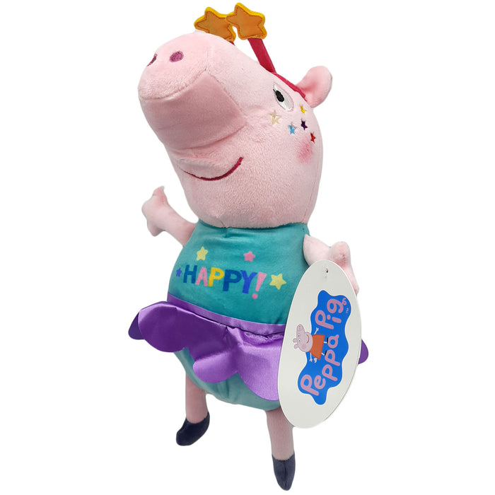 Peppa Pig - Peppa Big - Knuffel - Varken - Happy Shirt met Paarse Rok - 31 cm